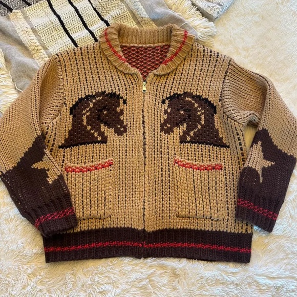Western Design Rodeo Horse Cowichan Knit Traditional Zip Front Sweater - Picture 2 of 6